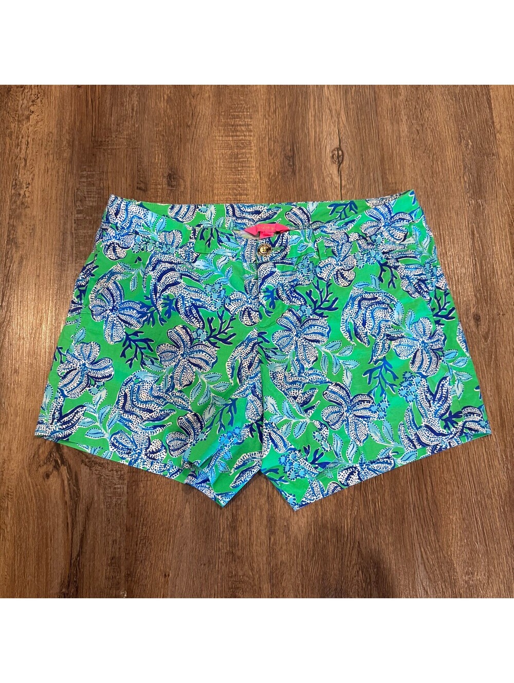 Lilly Pulitzer Callahan Women's Green Blue Floral Stretch Print Shorts Size 12
